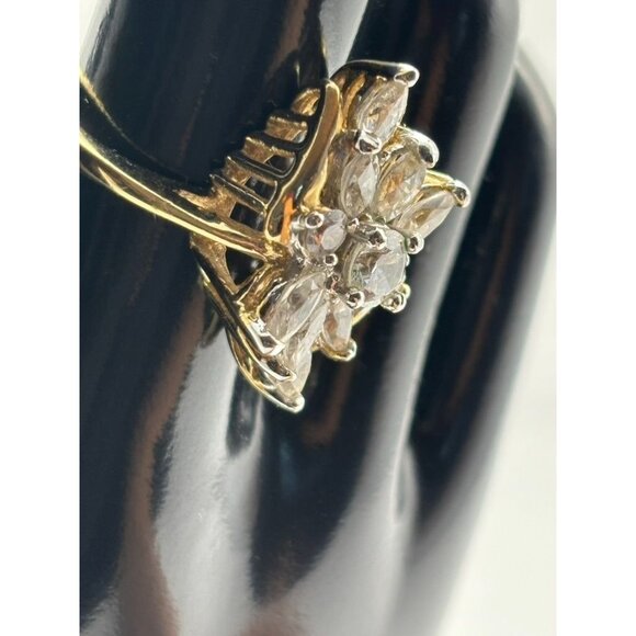 Vintage Ring Cubic Zirconia Cluster Marquis 14 KT. Gold Plated Yellow White Gold - Picture 6 of 15